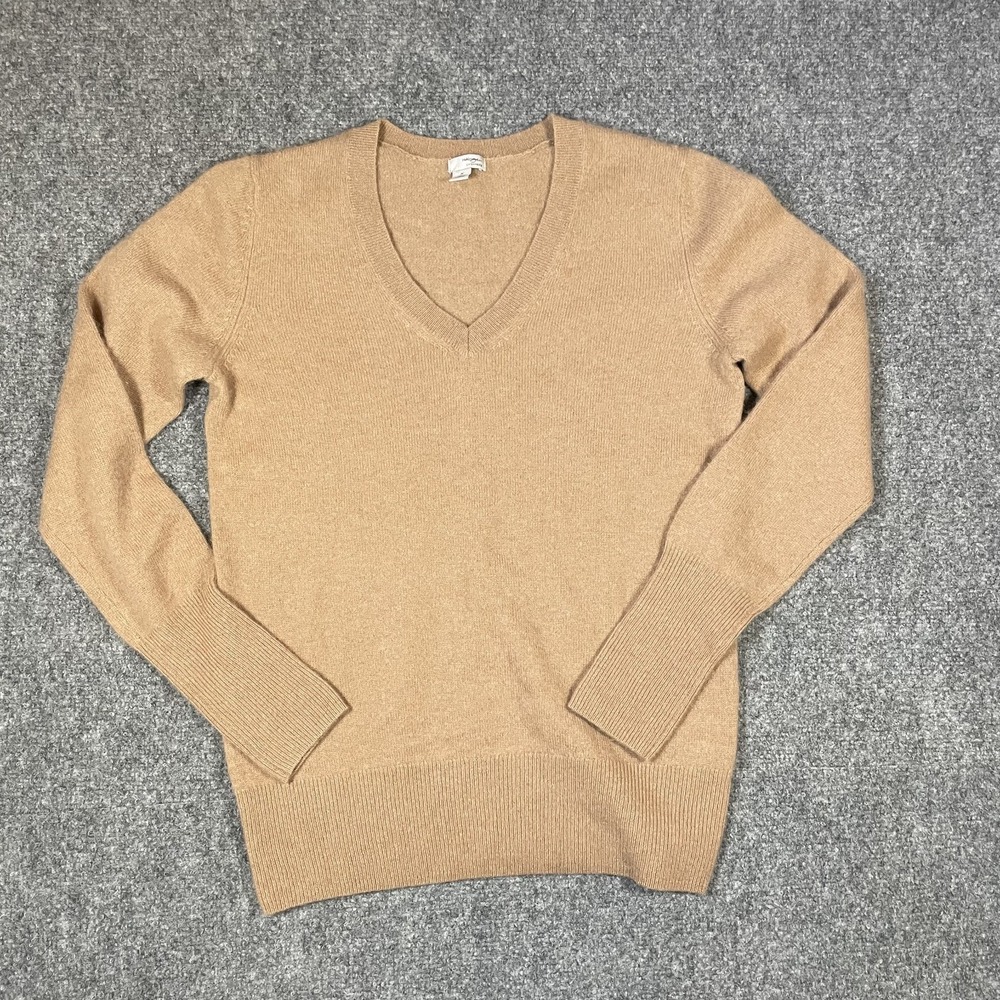 Halogen Cashmere Sweater Womens Medium Light Brown V-Neck‎ Long Sleeve Pullover